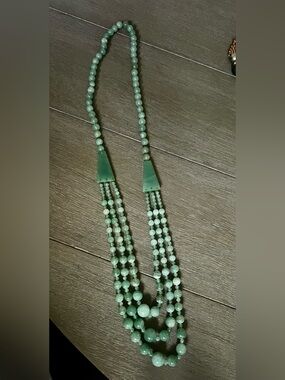 Multi-Strand Green Bead Necklace, vintage genuine Aventurine Beads necklace.